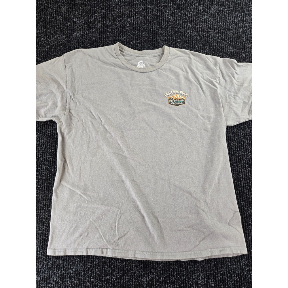 Old Guys Rule Mens XL Grey Graphic T-Shirt Camping Truck Camper Vacation Cotton